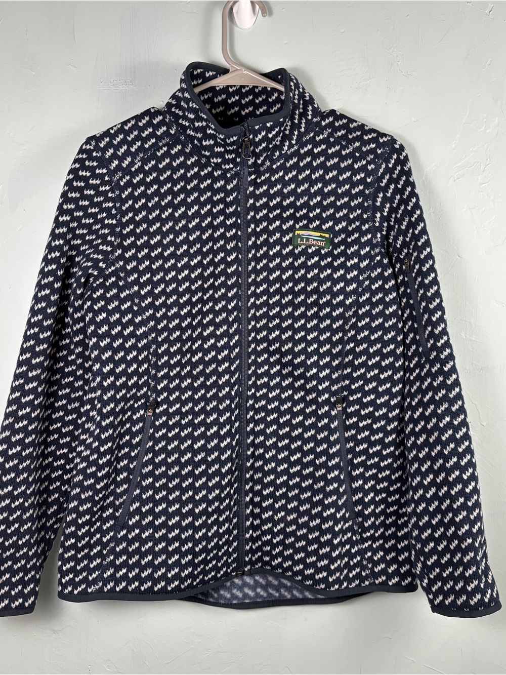 L.L. Bean Navy & White Patterned Womens Fleece Jacket